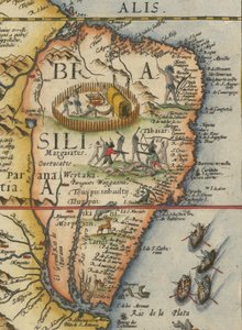 Mapa da América do Sul, 1593 (recortado) de Gerard de Jode