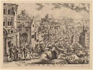 Tobias Chega à Casa de Raguel de Gerard de Jode after Hans Bol
