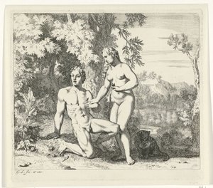 Adão e Eva no paraíso Cenas de Genesis (título da série) de Gerard de Lairesse