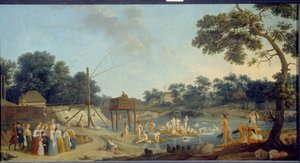Vista das Casas de Banho Serebryanichesky em Moscovo, Óleo sobre tela por Gerard de la Barthe - Museu Estatal Russo, São Petersburgo de Gerard de la Barthe