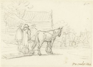 Três homens ao lado de um cavalo e de um trenó de Gerard ter Borch (II)