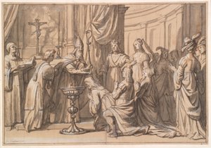 Harold Klak e sua família são batizados em Mainz de Gerard van Honthorst