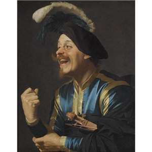 Músico risonho com um violino debaixo do braço de Gerard van Honthorst