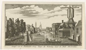 Vista ao longo do Wetering em Amsterdã Vista da ponte Stadlander ao longo de Wetering até a cidade de Amsterdã (título no objeto) de Gerardus Condet