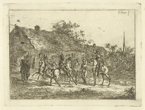 Cavalaria em uma vila A bebida de despedida de Gerardus Emaus de Micault