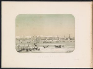 Entretenimento de gelo no Maas em Rotterdam, visto de Katendrecht, 1855 A cidade de Katendrecht vista (título no objeto) O entretenimento de gelo no Maas em Rotterdam em fevereiro de 1855, com legendas (título da série no objeto) de Gerardus Johannes Bos
