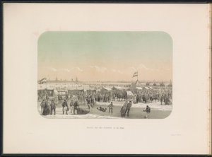 Entretenimento de gelo no Maas em Rotterdam, visto da fortaleza, 1855 Vista da fortaleza no Maas (título no objeto) O entretenimento de gelo no Maas em Rotterdam em fevereiro de 1855, com legendas (título da série no objeto)