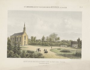 Igreja e casa do porteiro atrás de Meerenberg
Vista da igreja protestante e da casa do porteiro (título sobre o objecto)
O asilo médico Meerenberg perto de Haarlem (título da série sobre o objecto) de Gerardus Johannes Bos
