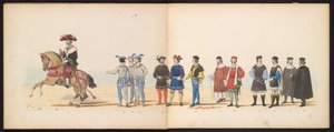Mascarada dos estudantes de Leiden, 1855 (placa 11)
Desfile com trajes realizados pelos membros do corpo estudantil de Leiden em 12 de Junho de 1855, em celebração do 280º aniversário da Universidade de Leiden, retratando a entrada de Carlos V na Holanda. de Gerardus Johannes Bos