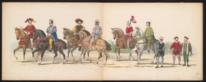 Mascarada dos estudantes de Leiden, 1855 (placa 9)
Desfile com trajes realizados pelos membros do corpo estudantil de Leiden em 12 de Junho de 1855, em celebração do 280º aniversário da Universidade de Leiden, retratando a entrada de Carlos V na universid de Gerardus Johannes Bos
