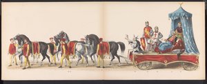 Máscara dos estudantes de Leiden, 1870 (placa 3) Procissão fantasiada realizada pelos membros do corpo estudantil de Leiden em 7 de junho de 1870, em comemoração aos 295 anos da Leidsche Hoogeschool, retratando uma visita a Leiden em