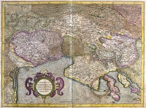 Friuli, Itália - Eslovénia (Istria) com o Golfo de Trieste e Balcãs (gravura de Gerardus Mercator