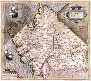 Galicia, Santiago de Compostela, Monforte de Lemos, northwestern Spain (engraving de Gerardus Mercator