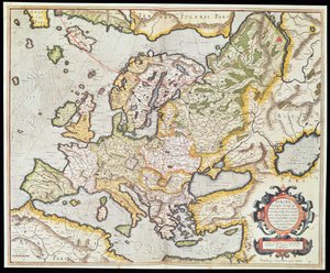 Mapa da Europa, c.1554 (gravura colorida à mão)