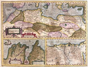 Norte de África com cerco de Tunes e delta do Nilo (gravura de Gerardus Mercator