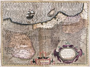 Oviedo, Burgos, Bilbao, Bayonne (Astúrias), Espanha (gravura de Gerardus Mercator