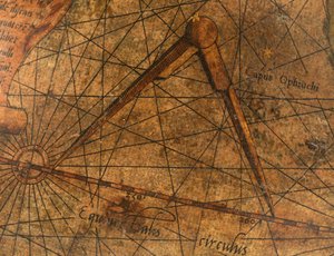 Globo terrestre, pormenor do Oceano Pacífico com um grande par de divisórias de Gerardus Mercator
