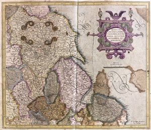 Yorkshire, Lincolnshire, Staffordshire, Nottinghamshire, Leicestershire, Rutland e Norfolf, Grã-Bretanha de Gerardus Mercator