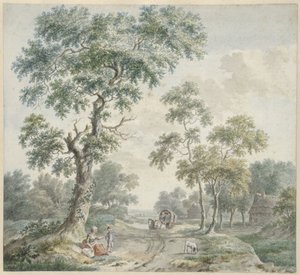 Boszoom com quintas e um caminho de areia de Gerardus Wieringa