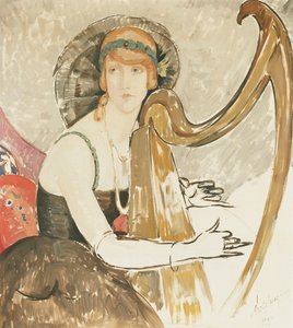 Uma senhora tocando harpa de Gerda Marie Frederike Wegener
