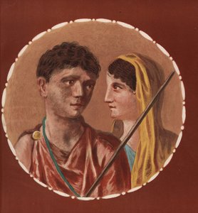Retrato de um homem e de uma mulher de uma casa não identificada em Pompeia. Cromolitografia de Victor Steeger a partir de uma ilustração de Geremia Discanno de Emile Presuhn (1844-1878) As Mais Belas Pinturas de Pompeia, Leipzig