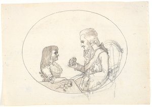 O príncipe herdeiro Frederik com o príncipe herdeiro (Chr. VIII) mostra um retrato da falecida princesa Sofie Frederikke de Gerhard Ludvig Lahde