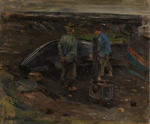 Rapazes a alcatroar um barco, Nevlunghavn de Gerhard Munthe