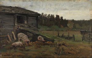 Porcos na Barn Bridge de Gerhard Munthe