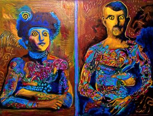 Viajantes do tempo tatuados,2023, óleo sobre tela de Gerhardt Isringhaus