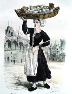 Vendedor de legumes no século XVI (gravação a cores) de Gerlier (after)