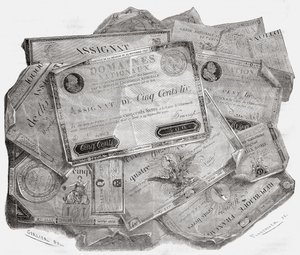 Quadro dos assignats, gravado por Stephane Pannemaker (1847-1930) de "História da Revolução Francesa" por Louis Blanc (1811-82)