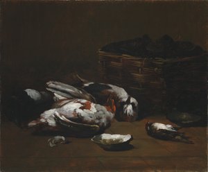 Natureza morta com pássaros mortos e uma cesta de ostras, c. 1860 - 1880. de Germain Ribot