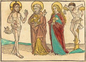 Cristo mostrando suas feridas a Pedro, a Madalena e o bom ladrão de German 15th Century