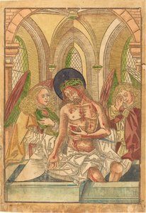 Cristo no túmulo com dois anjos de German 15th Century