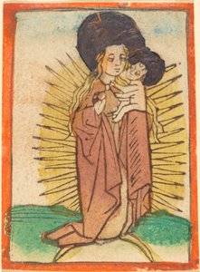 Madonna e criança em uma glória de pé em uma lua crescente de German 15th Century