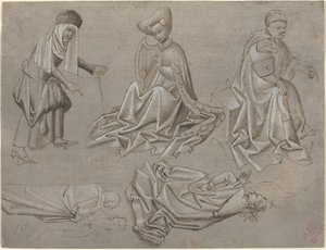 Estudos para Seis Figuras (folha de um livro modelo) [reto] de German 15th Century