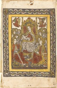 A Madonna entronizada com dezoito mulheres santas de German 15th Century or Master with the Mountain Like Clouds