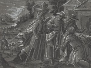 Abraão Entretendo os Anjos [verso] de German 16th Century