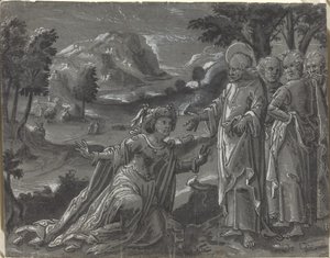 Cristo e a Adúltera [reto] de German 16th Century