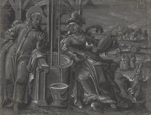 Cristo e a Mulher de Samaria [verso] de German 16th Century
