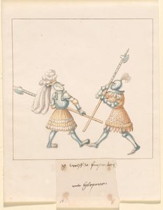 Freydal, O Livro de Justas e Torneio do Imperador Maximiliano I: Combates a Pé (Jousts) (Volume III): G. Wolf von Fürstenberg mit Heleparten, Placa 141 de German 16th Century