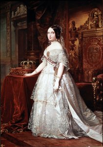 Retrato da Rainha de Espanha Isabelle de Bourbon (Isabel de Borbon) II (1830-1904) Pintura de Hernandez Amores alemã (1823-1894) de German Hernandez Amores