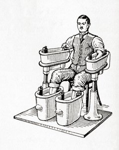 Um banho galvânico do século XIX ou banho de quatro células de Schnee, de Meyers Lexicon, pub. 1927 (impresso) de German School