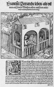 Um monge franciscano copiando um manuscrito de German School
