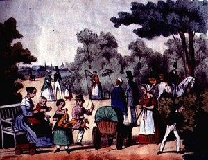 Um Parque Alemão no Verão, c.1860 (gravação a cores) de German School