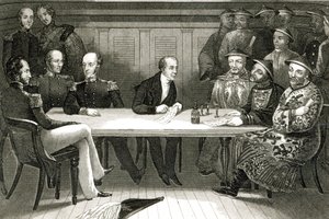 Uma conferência em Chusan entre o Commodore Bremer e Chang, um oficial chinês, a bordo do HMS Wellesley, 4 de julho de 1841 de German School