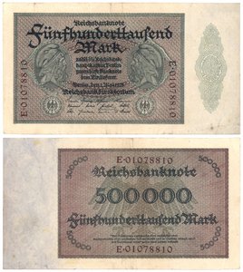 Uma nota de quinhentos mil marcos, 1923 (recto e verso) de German School