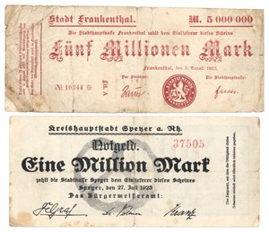 Notas de cinco milhões e um milhão de notas, 1923 de German School