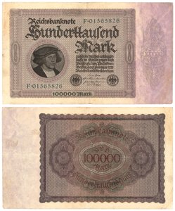 Nota de cem mil marcos, 1923 (recto e verso) de German School