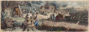 Um novo povoado no Oeste americano (gravura colorida) de German School